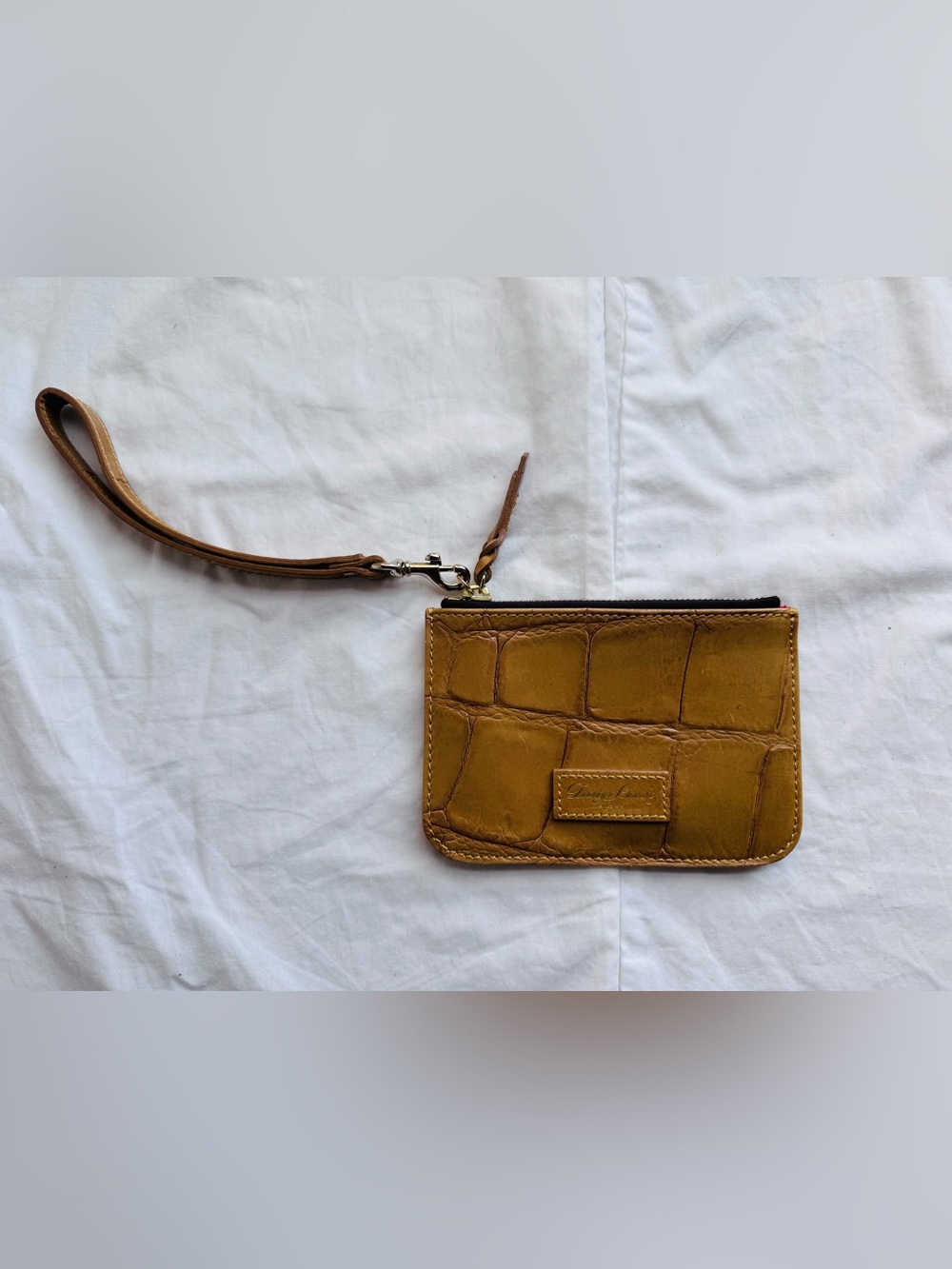 Dooney & Bourke Mustard Croc-Embossed Leather Wristlet